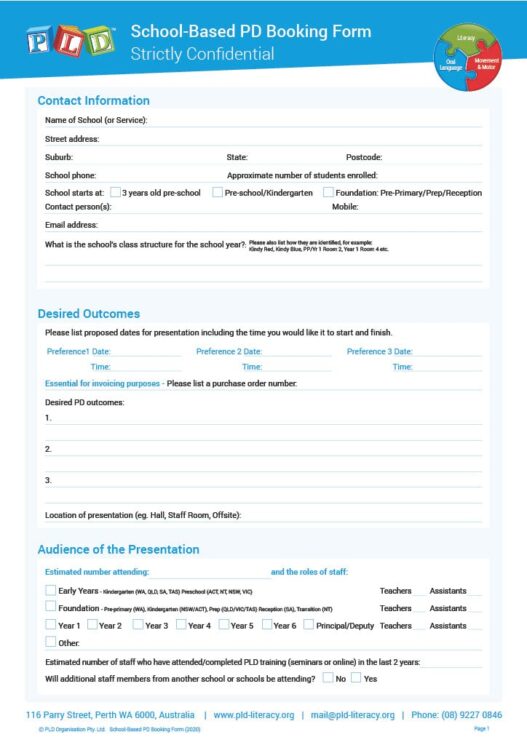 School-based Professional Development Booking Form