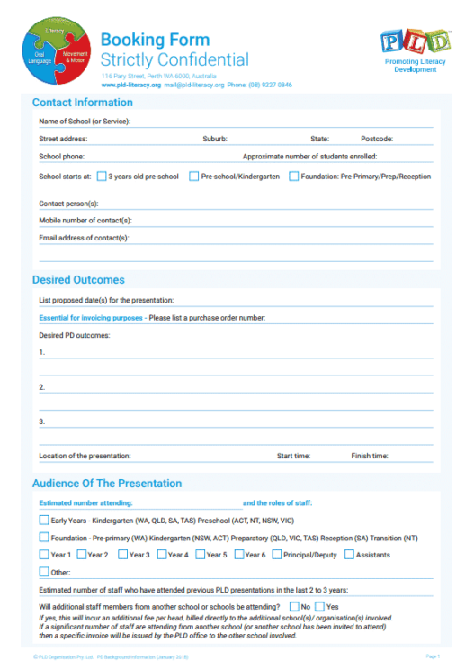 School-based Professional Development Booking Form
