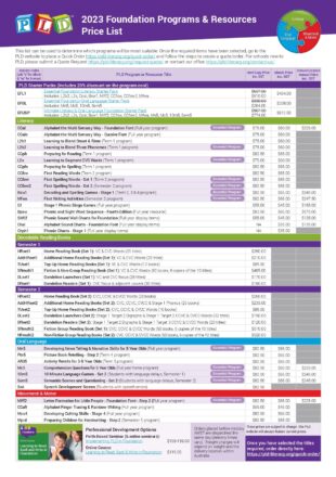Year 1 & 2 Programs & Resources Price List